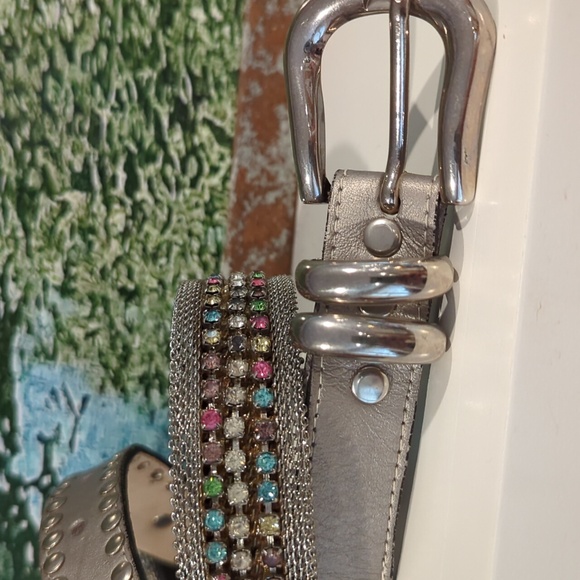 Signature Miami Fl.Silver Leather,Metal&  Crystal Studded Belt Made In Spain main image 9